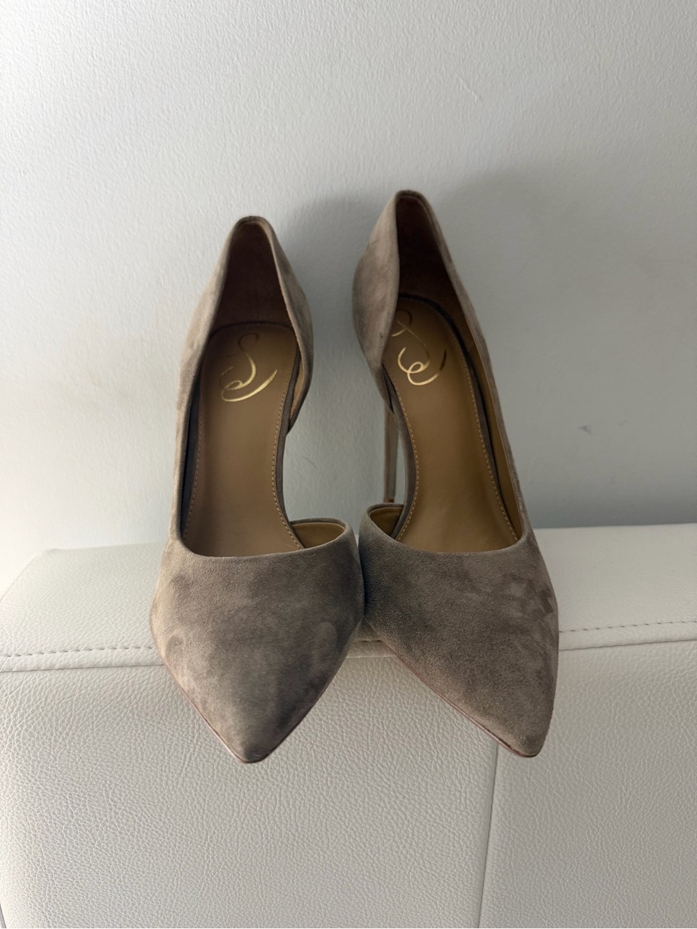 Sam Edelman Taupe Suede Pointed-Toe Stiletto Pumps